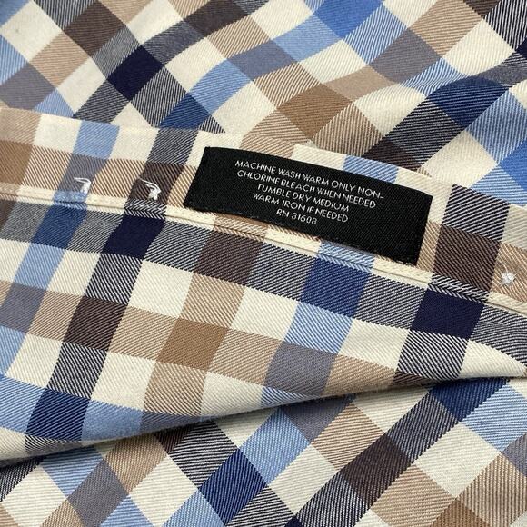 Jos A Bank Men's XL Executive Collection Long Sleeve Blue Tan White Large Check - Picture 6 of 11